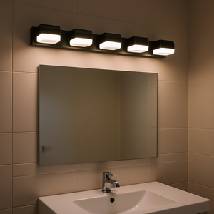 Lámpara de Baño Moderna de 6 Luces LED, de Hierro Negro, Montaje en Pared, Luz Blanca Cálida 3500K, Interruptor Táctil, para Espejo - Product Image 2