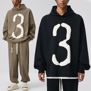 KingSen Heavyweight 100% Cotton <b>Pullover</b> Hoodie Puff Print Drop Shoulder Oversized Loose Fit <b>Men</b> Sweatshirt - Product Image 1