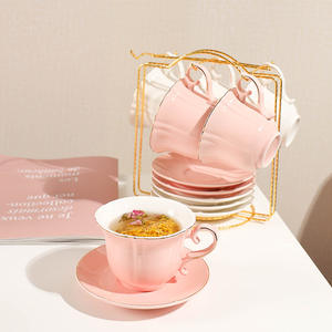 Elegant Ceramic Coffee Cup And Saucer <b>Set</b> With Stand For <b>Afternoon</b> <b>Tea</b> European Style Solid Color Round Handle Design - Product Image 5
