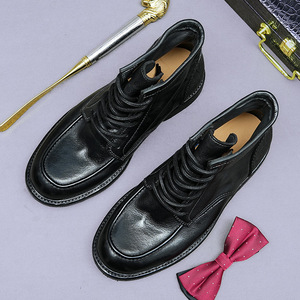 Chaussures rehaussantes de luxe pour hommes en cuir véritable à semelle épaisse, bout pointu, imperméables, antidérapantes, style anglais tendance, sculptées et brillantes - Product Image 5