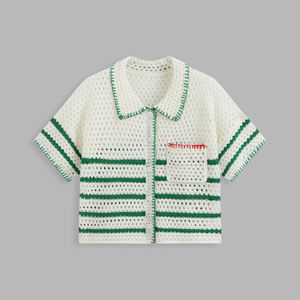 Pull en maille pour femme à manches courtes, cardigan ajouré, tricoté, personnalisable avec logo OEM & ODM, collection printemps - Product Image 1