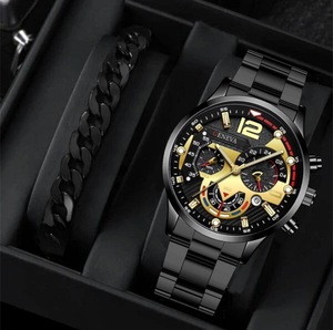 Pulsera de moda Brazalete Hombre Relojes de cuarzo de negocios Conjunto de reloj de cuarzo y conjuntos de joyas para hombre - Product Image 5