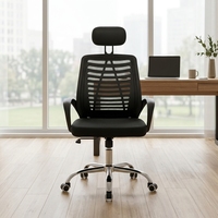 Chaise de bureau ergonomique en maille avec appui-tête, hauteur réglable, pivotante et à roulettes pour personnel de bureau - Vente en gros