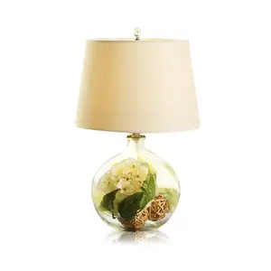 Романтическая Экологичная настольная стеклянная настольная лампа в стиле кантри с зелеными растениями