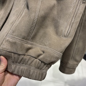 Blouson aviateur vintage en daim gris clair, coupe ample rétro, veste en cuir pour <span class=keywords><strong>femme</strong></span> avec plusieurs poches - Product Image 5