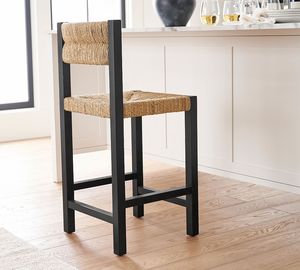 Silla de Bar de madera de estilo perfectamente elegante y elevada con asiento de algas marinas tejidas a mano y taburete de respaldo para uso en exteriores y restaurantes - Product Image 5