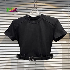 <span class=keywords><strong>Camiseta</strong></span> Corta Ecológica para Mujer con Tela de Malla, Cinturón de Pana y <span class=keywords><strong>Hombreras</strong></span> - Product Image 3