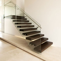 Escalier flottant moderne en bois massif avec marches droites et garde-corps en verre pour villa, maison, hôtel – Escalier de luxe simple