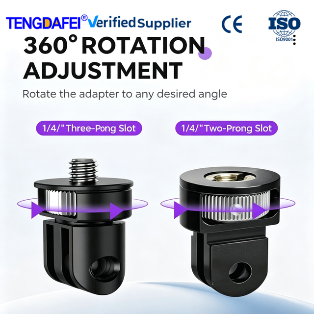 CNC Aluminum 1/4 Tripod Mount Adapter with Thumb Screw for GoPro Hero 13 12 Insta360 X5 X4 Selfie Stick Tripod Vlogging