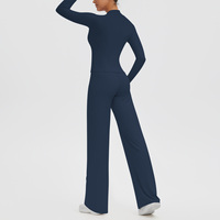 Ensemble de pantalons de yoga taille haute à jambes larges avec veste zippée à manches longues et trous pour les pouces, en nylon et élasthanne ultra doux, vêtements de sport pour femmes