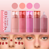 Tube de blush liquide végétalien à bouton-poussoir pour marque privée, 6 teintes, blush multi-usages et teinte à lèvres, logo personnalisé, cosmétiques