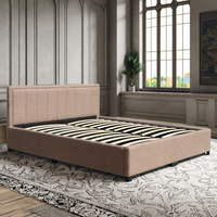 Lit moderne double avec rangement en tissu et revêtement en tissu