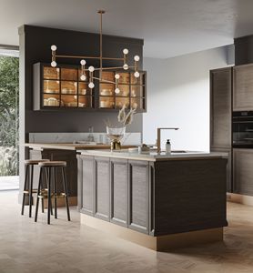 Gabinete de cocina de chapa contemporánea personalizable, grifo de cocina modular de melamina de Formica de madera de mármol artificial - Product Image 1