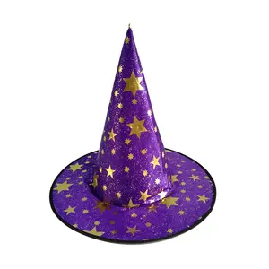 Cadılar bayramı Cosplay parti kızlar için kostüm aksesuarı çocuk çocuklar mor yıldız cadı şapkası
