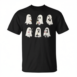 Camiseta con estampado digital de manga corta y cuello redondo para adulto unisex, con diseño de fantasma de Halloween y copa de vino, con encaje lindo y espeluznante - Product Image 2