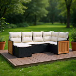 Ensemble de canapés de jardin noir et crème en rotin d'extérieur avec coussins en mousse haute densité, design contemporain imperméable - Product Image 2