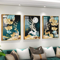 Décoration Murale de Luxe Moderne Nouveau Produit, Peinture Murale Abstraite Simple sur Verre, 3 Pièces en Porcelaine Cristal