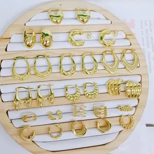 Diseño de moda de lujo 18 K chapado en oro geometría oro declaración latón aros botón Stud pendientes para mujer