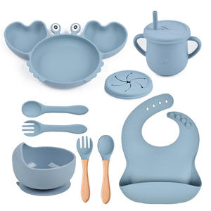 Baby Silicone Feeding <strong>Set</strong> Round Dining <strong>Plate</strong> Sucker Bowl Dishes for Kids Baby Waterproof Bib Spoon <strong>Children's</strong> Tableware - Product Image 1