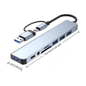 Cổng kết nối đa năng TISHRIC <span class=keywords><strong>USB</strong></span> HUB 8 trong 2, tích hợp cổng <span class=keywords><strong>USB</strong></span> Type-C, đầu đọc thẻ nhớ <span class=keywords><strong>Micro</strong></span> SD, giắc âm thanh 3.5mm, dùng cho laptop và điện thoại. - Product Image 1