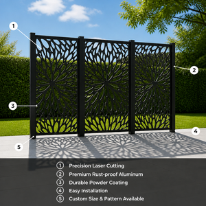 Panneaux décoratifs en aluminium découpés au <span class=keywords><strong>laser</strong></span> pour clôture de patio et piscine, motif CNC personnalisé, revêtement poudré, pour extérieur et jardin - Product Image 5