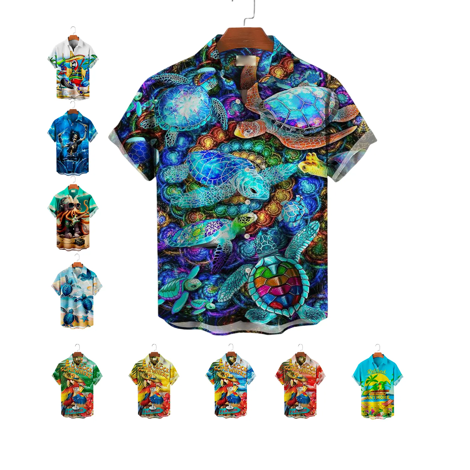 قمصان هاوي بأحجام أمريكية من القطن والفسكوز بأزرار قمصان Aloha