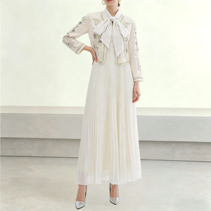 Ensemble formel modeste deux pièces, haut à manches longues perlé, robes longues plissées sans manches, <span class=keywords><strong>robe</strong></span> de soirée islamique de luxe pour femmes, Eid - Product Image 1