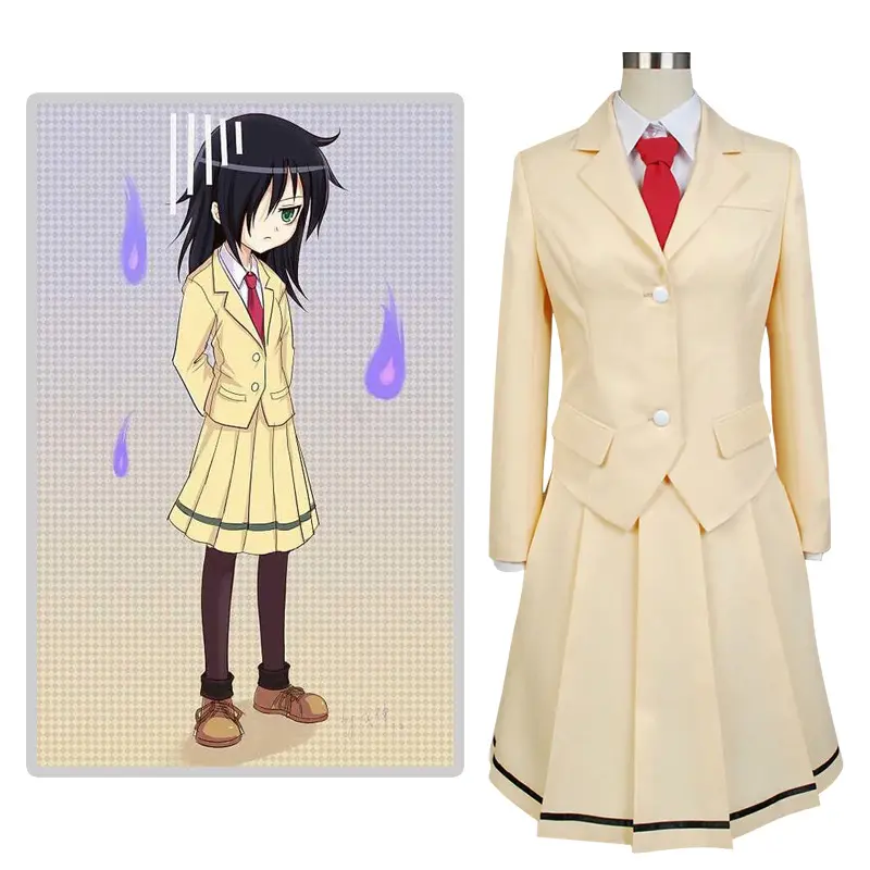 Schlussverkauf Unisex Anime Cosplay Kuroki Tomoko Kostüme Schüler-Schuluniformanzug mit Krawatte Strümpfe Halloween-Outfit