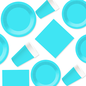 DAMAI - Juego de Vajilla Desechable de Papel Azul Brillante para Fiestas, Platos de 7 y 9 Pulgadas, Vasos de Papel y Servilletas - Product Image 2