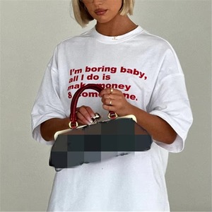 <strong>Women's</strong> Summer Casual Oversized High Street Tops Eco-Friendly Knitted Short Sleeve <strong>T</strong>-<strong>Shirt</strong> with Letter Digital Print Loose Fit - Product Image 2
