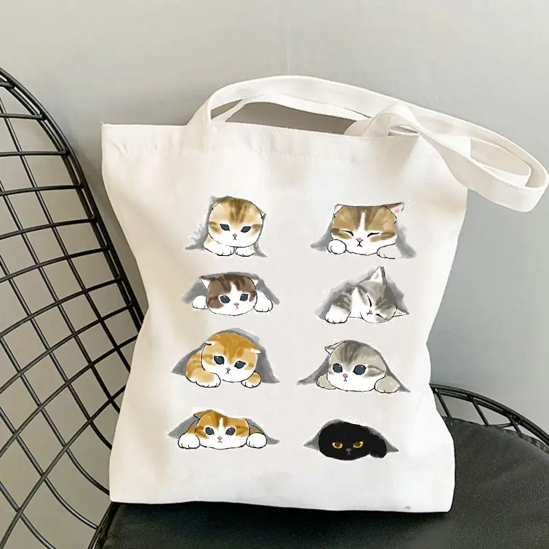 महिला डिजाइनर कंधे बैग देवियों कपड़े हैंडबैग समुद्र तट कपड़ा गर्मियों दुकानदार बिल्ली शॉपिंग तह कैनवास ढोना यात्रा बैग