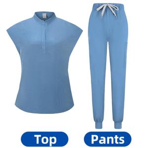 Uniformes de soins infirmiers d'hôpital de spa de haute qualité col montant sans manches 2 pièces Logo personnalisé ensembles d'uniformes de gommage médical à la mode - Product Image 4