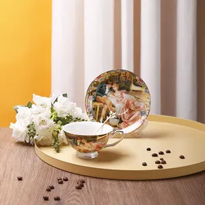 欧式杯碟高档精致油画风格茶杯手绘金色陶瓷咖啡杯