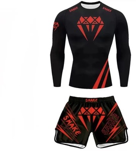 <span class=keywords><strong>Ropa</strong></span> deportiva de <span class=keywords><strong>boxeo</strong></span> y Jiu Jitsu Rash Guard para hombres y mujeres, pantalones cortos de gimnasio, conjunto de camisetas de agarre para entrenamiento de artes marciales - Product Image 2