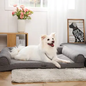 Sofa anjing besar, tempat tidur Guling busa memori ortopedi dengan penutup yang dapat dilepas