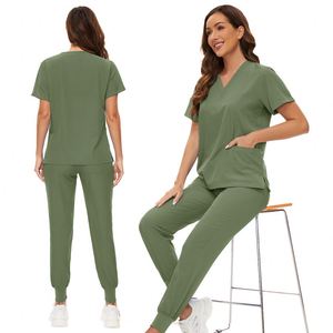 Ensembles d'uniformes infirmiers en polyester et élasthanne, uniformes infirmiers unisexes pour l'hôpital, haut et pantalon, tenue infirmière multi-poches - Product Image 4