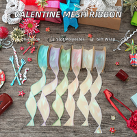 Bobine de ruban en maille pour emballage de bouquet de Saint-Valentin, ruban en polyester perlé à queue de poisson tendance pour nœuds floraux