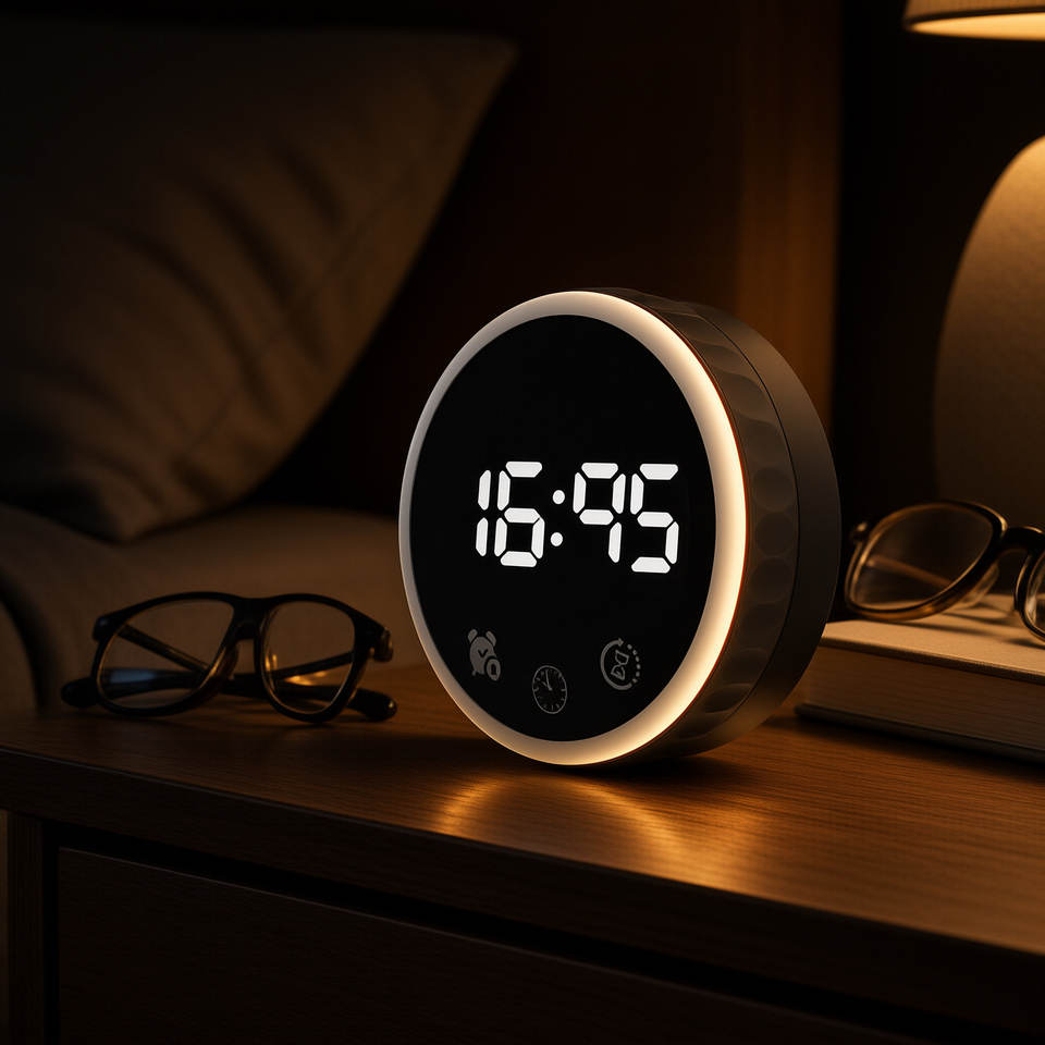 Rotation Timing Touch Screen Alarm Clock Portable Small Round Clock ...