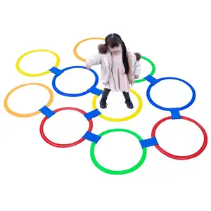 Hopscotch Game for Kids 10 Rings 4 Bean Bags 15 Connectors Sports Activity Hoops Coloured Hoops for Children Lawn Kindergarten