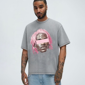 Camiseta de calle alta con estampado Retro para hombre, de alta calidad Algodón puro lavado con ácido, ajuste de gran tamaño, longitud corta, venta al por mayor de fábrica - Product Image 1