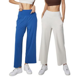 Pantalones de Yoga y Danza de Cintura Alta para Mujer, con Pierna Ancha, Tejido de Punto Transpirable, Teñido con Hilo, Estilo Casual Holgado para Primavera Verano - Product Image 1
