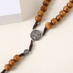 Colgante de Rosario de Madera, Cruz del Perdón, Medalla Milagrosa, Colgante de San Benito, Cadena de Rosario con Cuentas, Regalo Religioso Católico de Pascua - Product Image 3