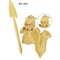 Figurines de construction miniatures Fantasy Golden Armor, accessoires bouclier et lance, MOC DIY, scène de collection, ornement de bureau