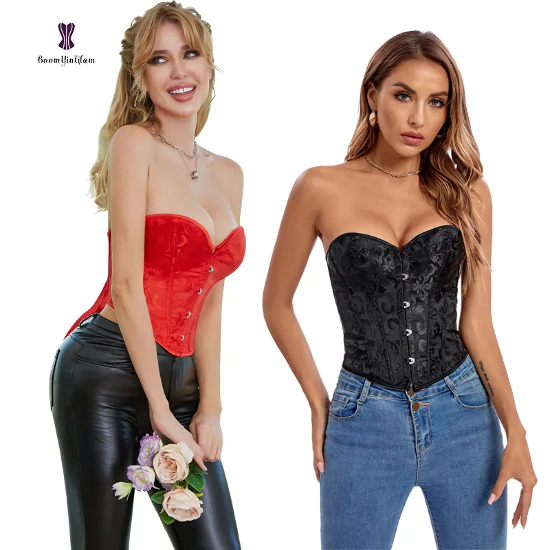 Corset Floral à lacets pour femmes, grande taille, en Jacquard, court, bustier, rouge, vert, blanc, noir