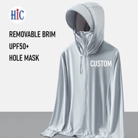 Veste à capuche zippée légère et respirante avec logo personnalisé, bord amovible, protection solaire UPF50+, passe-pouces et poches