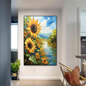 Décoration murale <span class=keywords><strong>tournesol</strong></span>, tableaux sur toile <span class=keywords><strong>tournesol</strong></span> style campagnard, art mural abstrait, <span class=keywords><strong>peinture</strong></span> à l'huile paysage <span class=keywords><strong>champ</strong></span>être, œuvre d'art pour la décoration intérieure - Product Image 2
