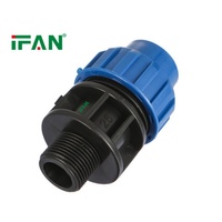 Raccords de compression HDPE IFAN, directement de l'usine, bleus, PN16, coude mâle, raccord de compression PP