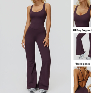 定制运动连体衣女式交叉背高腰喇叭裤收腹连体瑜伽健身服 - Product Image 1