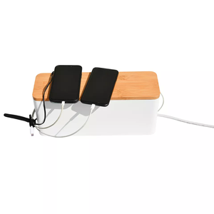 Caja de gestión de cables de bambú grande, organizador de tira de alimentación rectangular con técnicas talladas para almacenamiento de kit médico para ocultar cables en el hogar - Product Image 5