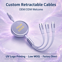 Câble de charge USB rétractable 3-en-1 de 1,1 m avec logo personnalisé, impression UV, moderne, portable, cadeau promotionnel, gadget souvenir